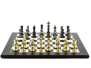 Dal Rossi Italy Chess Set Flat  Black/Erable Board 50cm, With Metal Dark Titanium and Gold Chessmen 110mm