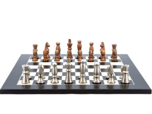 Dal Rossi Italy Chess Set Flat  Black/Erable Board 50cm, With Copper and Silver Weighted Metal Chess Pieces