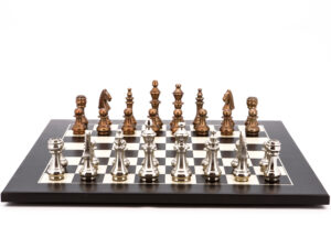 Dal Rossi Italy Chess Set Flat  Black/Erable Board 50cm, With Copper and Silver Weighted Metal 100mm Chess Pieces