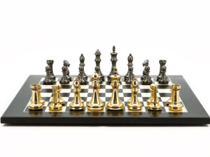 Dal Rossi Italy Chess Set Black Erable Board 50cm, With Very Heavy Brass Staunton Gold and Silver chessmen 110mm