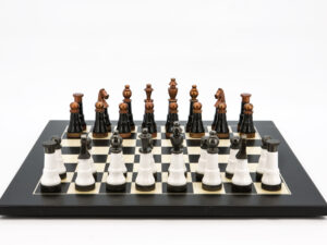 Dal Rossi Italy Chess Set Flat  Black/Erable Board 50cm, With Black and White with Copper and Gun Metal Gray Tops and Bottoms Chess Pieces 110mm