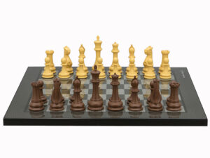 Dal Rossi Italy Chess Set Flat  Carbon Fibre Finish Board 40cm, With Queens Gambit Chessmen 90mm