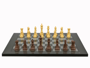 Dal Rossi Italy Chess Set Flat  Carbon Fibre Finish Board 50cm, With Queens Gambit Chessmen 90mm