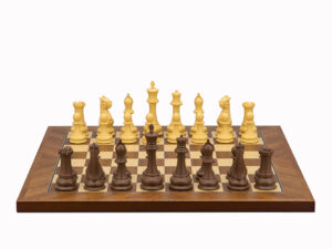 Dal Rossi Italy Chess Set Mahogany Maple Flat Board 40cm, With Queens Gambit Chessmen 90mm
