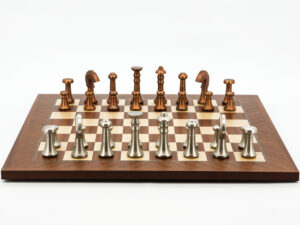 Dal Rossi Italy Chess Set Mahogany Maple Flat Board 50cm, With Metal Copper and silver Chessmen 80mm