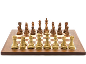 Dal Rossi Italy Chess Set Mahogany Maple Flat Board 50cm, Brown and Box Wood Grain Finish 110mm Chess Pieces