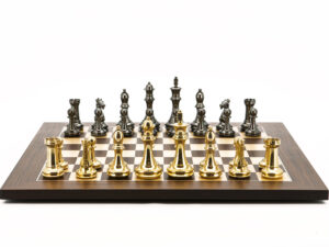 Dal Rossi Italy Chess Set  Mahogany Maple Flat Board 50cm, With Very Heavy Brass Staunton Gold and Silver chessmen 110mm