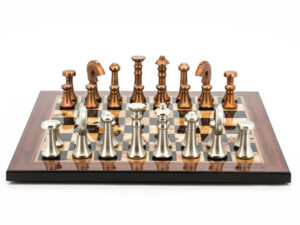 Dal Rossi Italy Chess Set Flat  Walnut Shiny Finish Board 40cm, With Metal Copper and silver Chessmen 80mm
