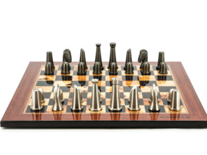 Dal Rossi Italy Chess Set Flat  Walnut Finish Board 50cm, With Metal Dark Titanium and Silver chessmen 85mm
