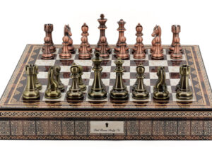 Dal Rossi Italy Copper / Bronze Chess Set on Mosaic Finish Chess Box 20” with compartments