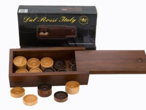 Checkers/draughts, Backgammon Pieces in a wooden box, 28mm