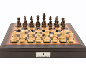 Dal Rossi Walnut Finish PU Leather Bevelled Edge 16" Chess Set With Compartments and Boxwood and Sheesham 85mm Chess Pieces