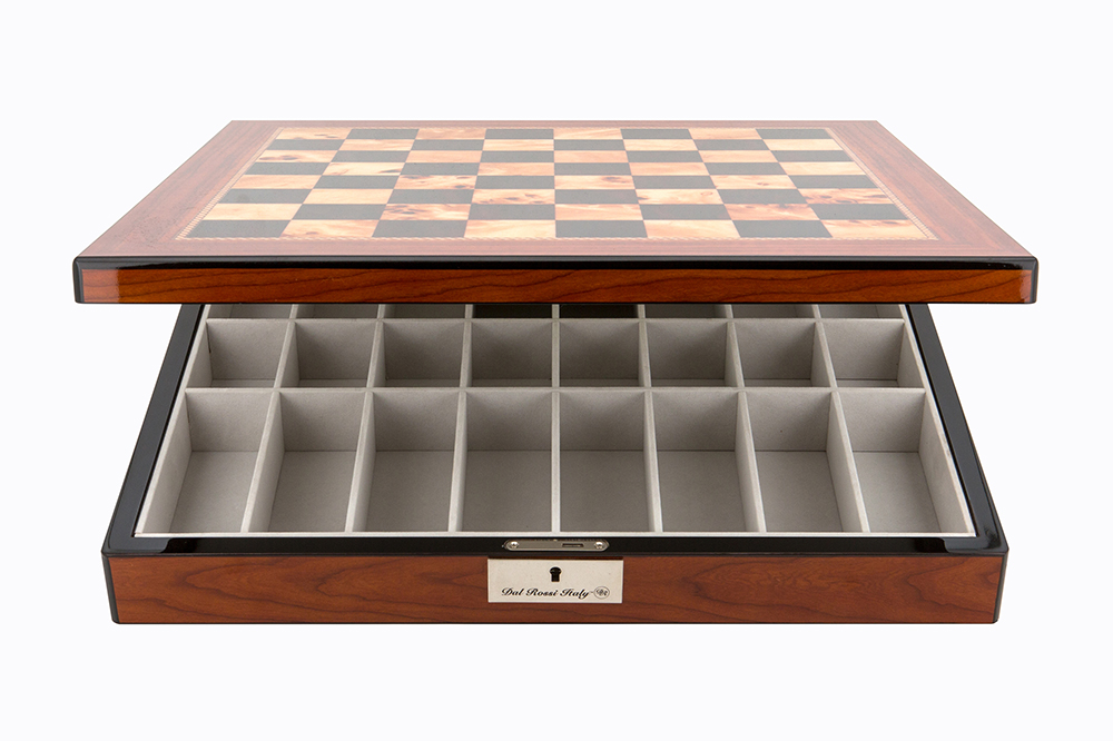 Dal Rossi Italy Chess Set Walnut Finish 20" With Compartments, With Gray and Green Gold and Silver Metal Tops and Bottoms Chess Pieces 90mm - Image 3