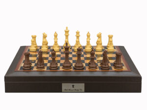 Dal Rossi Italy Chess Set 18” Brown with PU Leather Edge with compartments, With Queens Gambit Chessmen 90mm