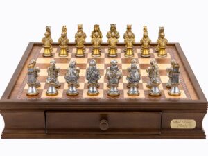 Dal Rossi Italy chess box with drawers 16” With Medieval Warriors Resin Chessmen