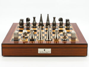 Dal Rossi Italy Chess Set Walnut Finish 20″ With Compartments, With Metal Dark Titanium and Silver 90mm Chessmen