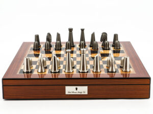 Dal Rossi Italy Chess Set Walnut Shinny Finish 20″ With Compartments, With Metal Dark Titanium and Silver chessmen 85mm