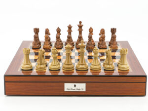 Dal Rossi Italy Chess Set Walnut Shinny Finish 20″ With Compartments, Brown and Box Wood Grain Finish 110mm Chess Pieces