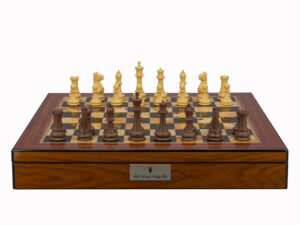 Dal Rossi Italy Chess Set Walnut Shinny Finish 20″ With Compartments, With Queens Gambit Chessmen 90mm