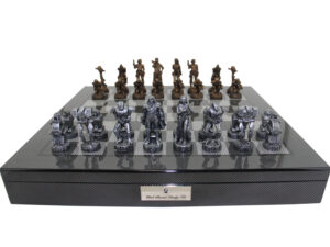Dal Rossi Italy Mad Max Robot Chess Set on a Carbon Fibre Shiny Finish Chess Box 20” with compartments