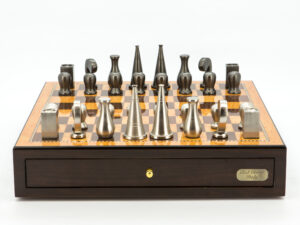 Dal Rossi Italy Chess Set Walnut Finish 18", With Metal Dark Titanium and Silver 90mm Chessmen