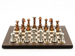 Dal Rossi Italy Chess Set Palisander / Maple Flat Board 40cm, With Metal Copper and silver Chessmen 80mm