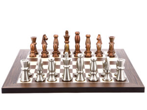Dal Rossi Italy Chess Set Flat Palisander/Maple Board 40cm, With Copper & Silver Weighted Metal Chess Pieces