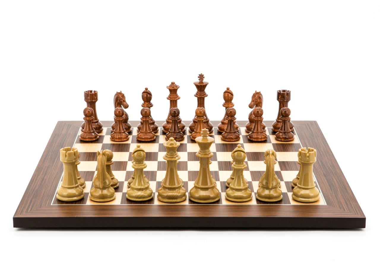 Dal Rossi Italy Chess Set Flat Palisander/Maple Board 50cm, Brown and Box Wood Grain Finish Chess Pieces 110mm