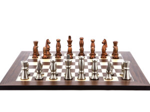 Dal Rossi Italy Chess Set Flat Palisander/Maple Board 50cm, With Copper & Silver Weighted Metal Chess Pieces