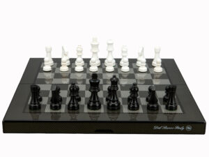Dal Rossi Italy Carbon Fibre Finish Folding Chess Set 16"