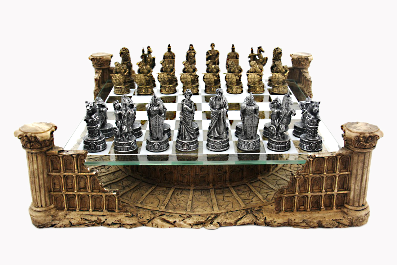 Dal Rossi Italy, Roman Colosseum Chest Set in Polyresin and Glass Board