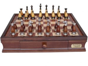 Dal Rossi Italy Staunton Metal/Wood Chess Set with Drawers 16"