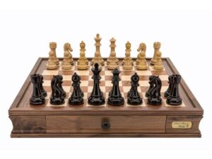 Dal Rossi Italy Black Ebony and Box Wood Finish Chess Pieces Chess Set 20"