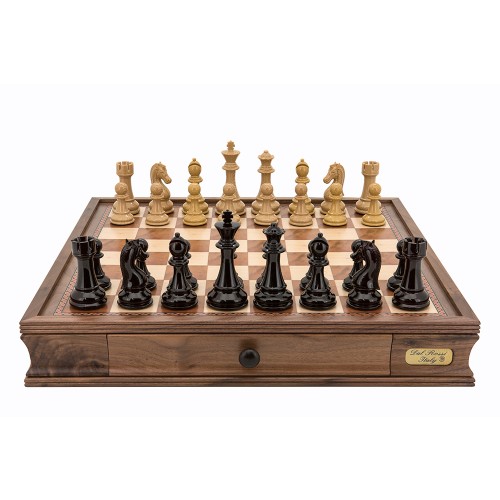 Dal Rossi Italy Black Ebony and Box Wood Finish Chess Pieces Chess Set 20"