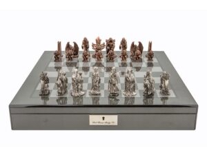 Dal Rossi Italy Evil Ring Metal Chess Set on Carbon Fibre Shiny Finish Chess Box 20” with compartments