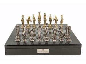 Dal Rossi Italy Renaissance Chess Set on Carbon Fibre Shiny Finish Chess Box 20” with compartments