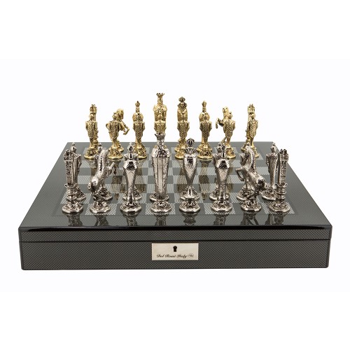 Dal Rossi Italy Renaissance Chess Set on Carbon Fibre Shiny Finish Chess Box 20” with compartments