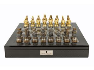 Dal Rossi Italy Medieval Warrior Chess Set on Carbon Fibre Shiny Finish Chess Box 20” with compartments