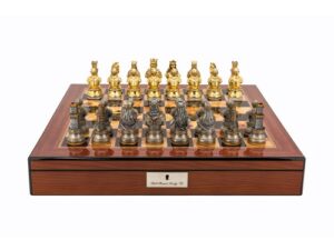 Dal Rossi Italy Medieval Warrior Chess Set on Walnut Finish Chess Box 20” with compartments