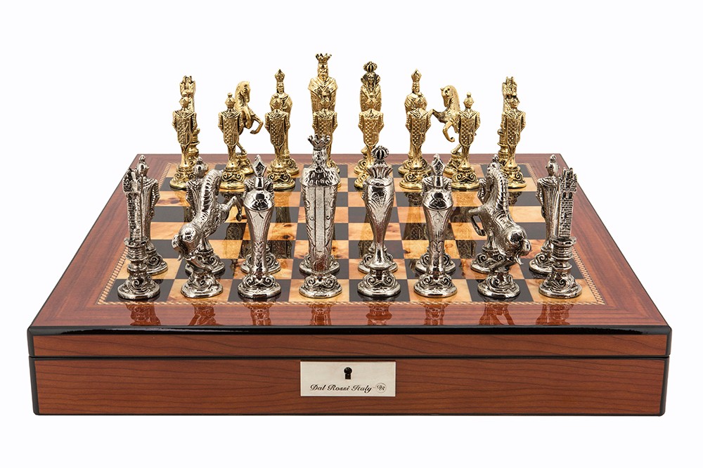 Dal Rossi Italy Renaissance Chess Set on Walnut Finish Chess Box 20” with compartments