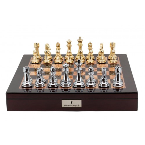 Dal Rossi Italy Chess Box Mahogany Finish 20" with compartments Gold and Silver 101mm pieces - Image 7