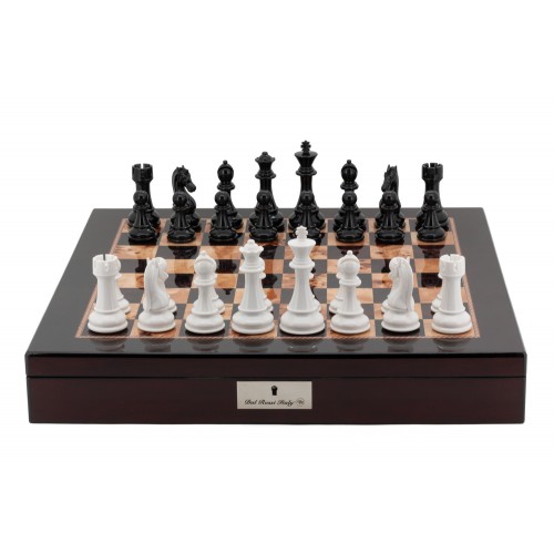 Dal Rossi Italy Chess Box Mahogany Finish 20" with compartments with Black Ebony and Box Wood Finish 101mm Chess pieces - Image 4