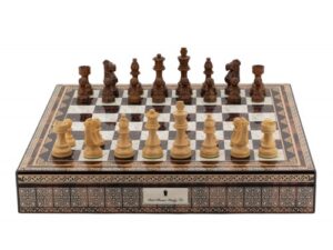 Dal Rossi Italy Chess Box Mosaic Finish 20" with compartments with Staunton Wooden 95mm Double weighted Chess pieces