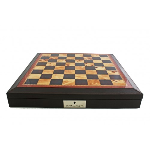Dal Rossi Walnut Finish PU Leather Bevelled Edge 16" Chess Set With Compartments and Boxwood and Sheesham 85mm Chess Pieces - Image 3