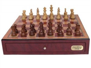Dal Rossi Italy, Chess Box with drawers 18" (Red Mahongany Finish) with 85mm Wooden Double Weighted Sheesham Pieces
