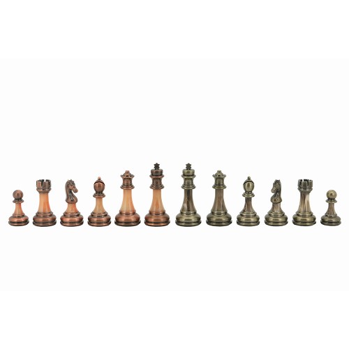 Dal Rossi Italy Black PU Leather Bevelled Edge chess box with compartments 18" with Antique Green and Copper Finish Chessmen - Image 2