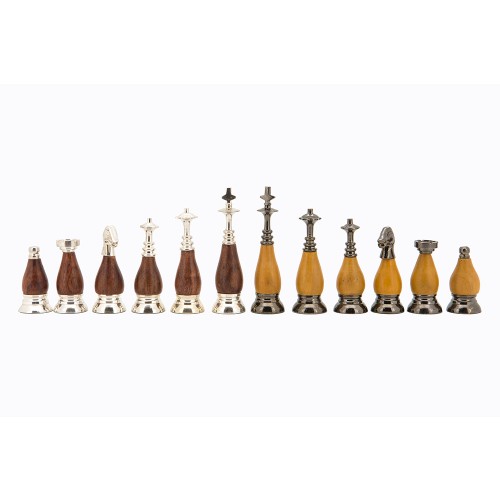 Dal Rossi Italy Brown PU Leather Bevilled Edge chess box with compartments 18" with Staunton Metal/Wood Chessmen - Image 3