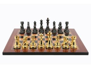 Dal Rossi Italy Gold & Titanium Chess Pieces on Walnut Shiny Finish Chess Board 20”