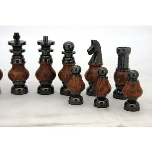 Dal Rossi LARGE Metal Wood Chess Set With Two Drawers 20" Walnut Finish - Image 4