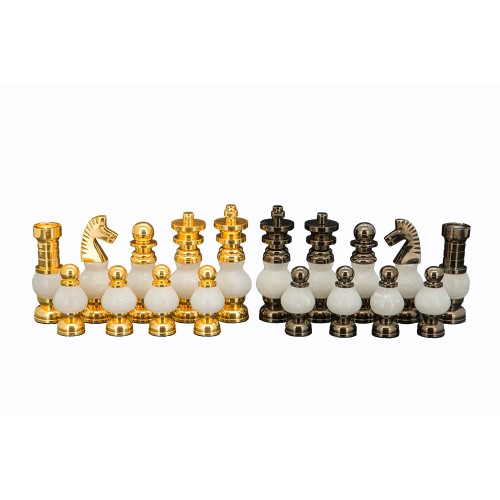 Dal Rossi Italy White Stone and Gold Chessmen 100mm Chess Set on Walnut Shiny Finish Chess Box 20” with compartments - Image 5